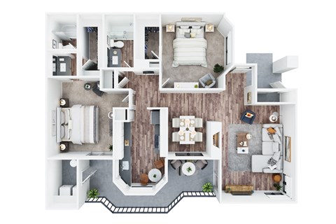 bedroom floor plan an in 3d at La Serena, San Diego, California